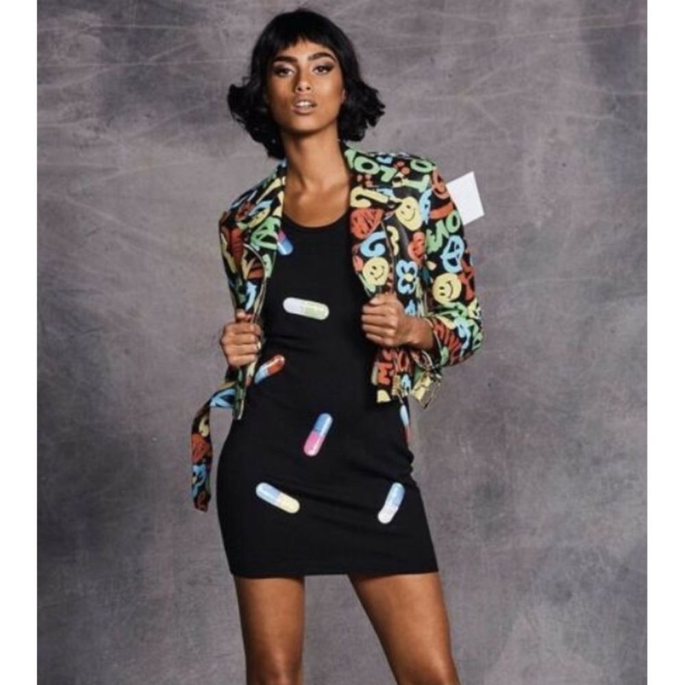 MOSCHINO COUTURE New 46 14 Pill-Print Virgin Wool Tank Dress Jeremy Scott SS/17